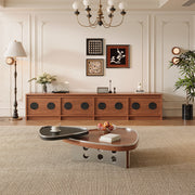 33″ Modern Coffee Table Walnut Wood with Brushed Steel Base Sculptural Design Dual-Tier Functionality